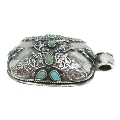 935 Silver Vintage Real Turquoise Gemstone Boho / Ethnic Pendant