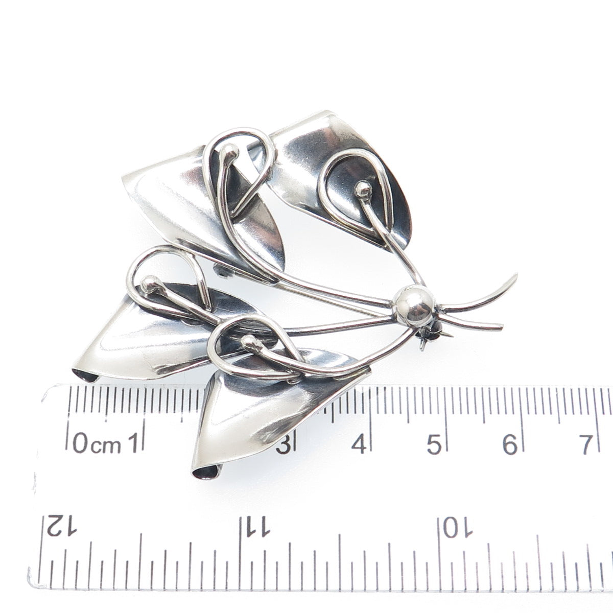 CARL OVE FRYDENSBERG Sterling Silver Vintage Denmark Modernist Lily Pin Brooch