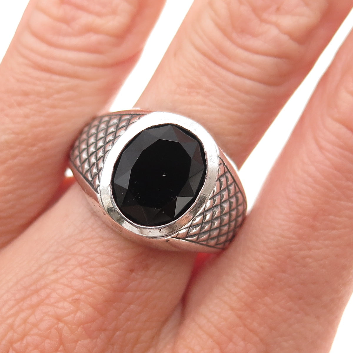 Emmons 925 Sterling Silver Vintage Real Black Onyx Oxidized Ring Size 10
