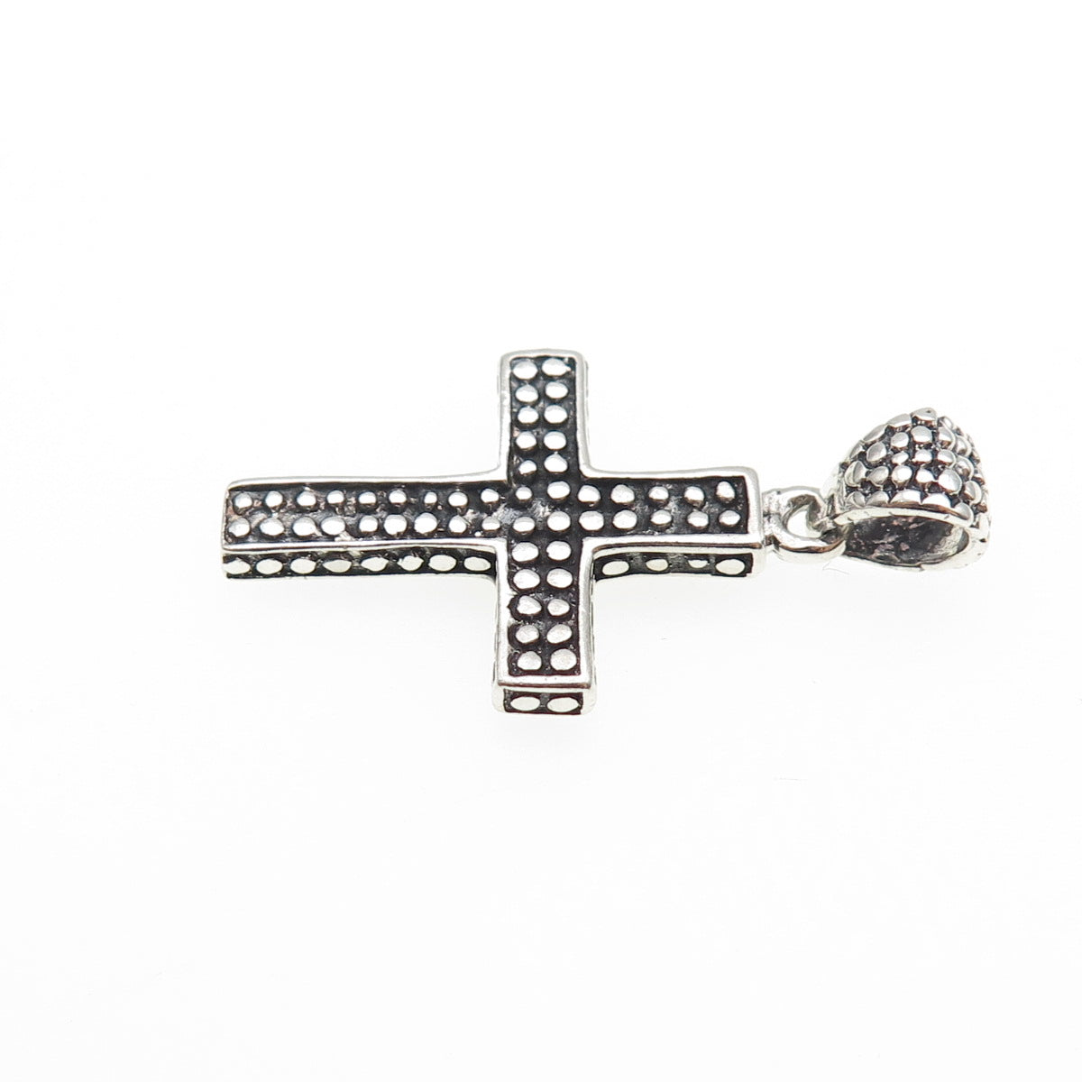 925 Sterling Silver Vintage Granulated Cross Oxidized Charm Pendant