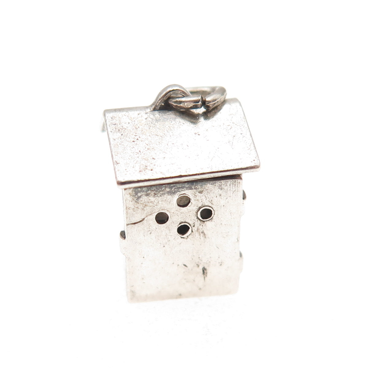 Wells 925 Sterling Silver Antique Art Deco Outhouse 3D Mini Open Charm Pendant