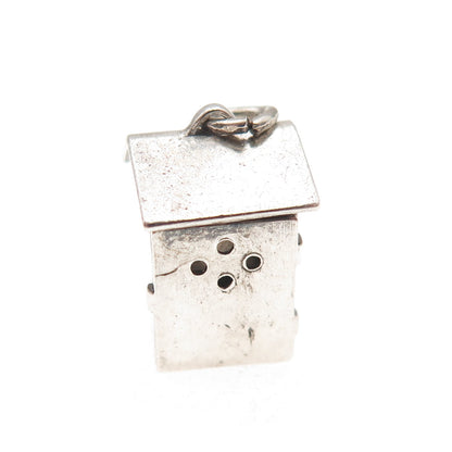 Wells 925 Sterling Silver Antique Art Deco Outhouse 3D Mini Open Charm Pendant