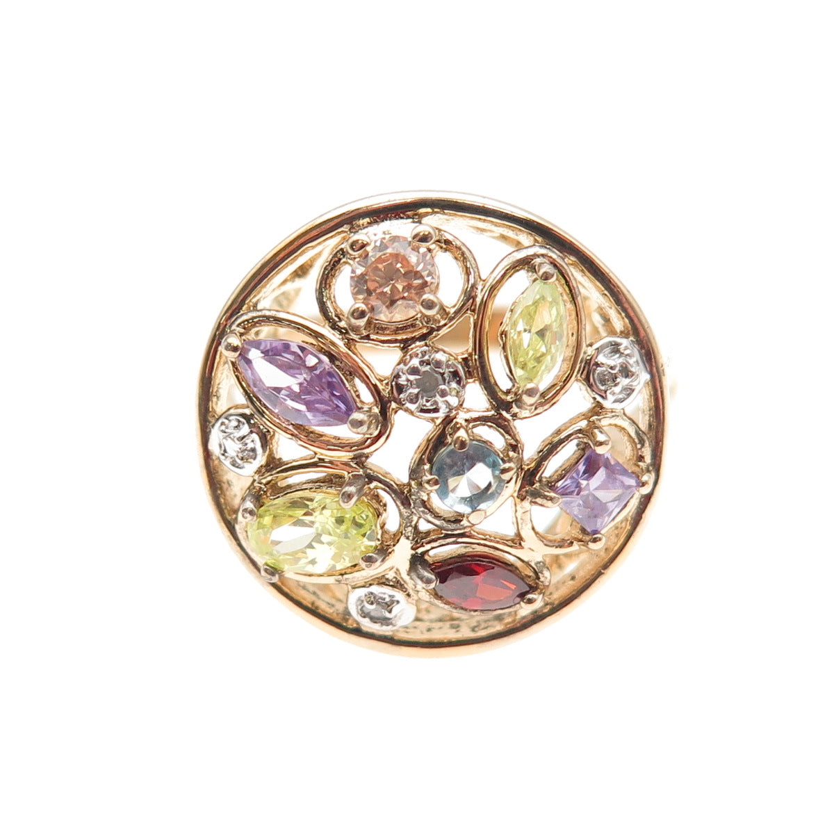 Ross Simons 925 Sterling Silver Gold Plated Real Diamond & Multi-Gem Ring Size 7