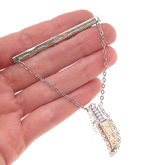 Old Pawn Sterling Silver 2-Tone Antique Southwestern Native Dagger Pin Brooch