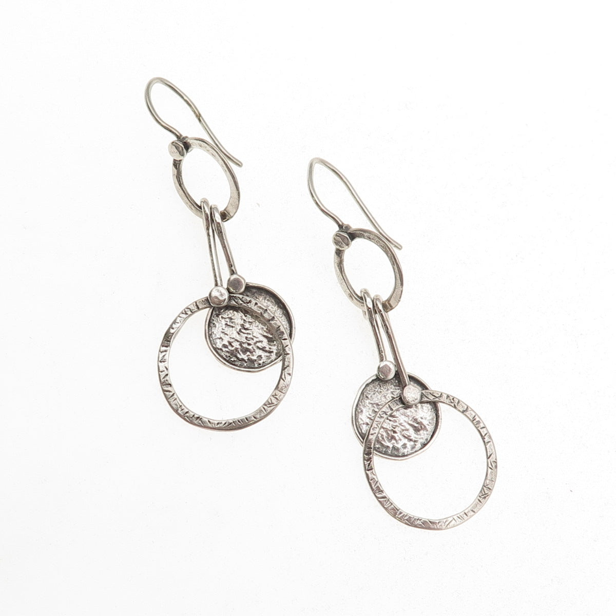 Silpada 925 Sterling Silver Vintage Hammered Disc Oxidized Dangle Earrings