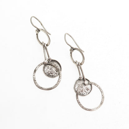 Silpada 925 Sterling Silver Vintage Hammered Disc Oxidized Dangle Earrings