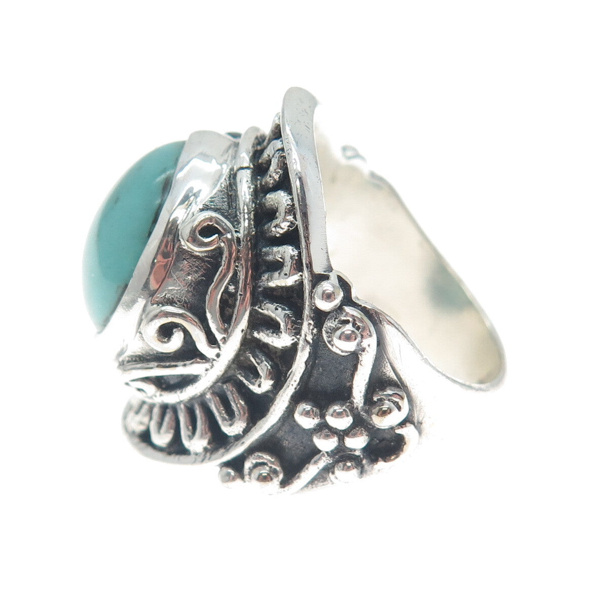 925 Sterling Silver Vintage Lone Mountain Turquoise Sun Oxidized Ring Size 10.25