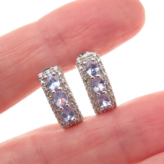 D'Joy 925 Sterling Silver Real Tanzanite & White Topaz Claw Earrings