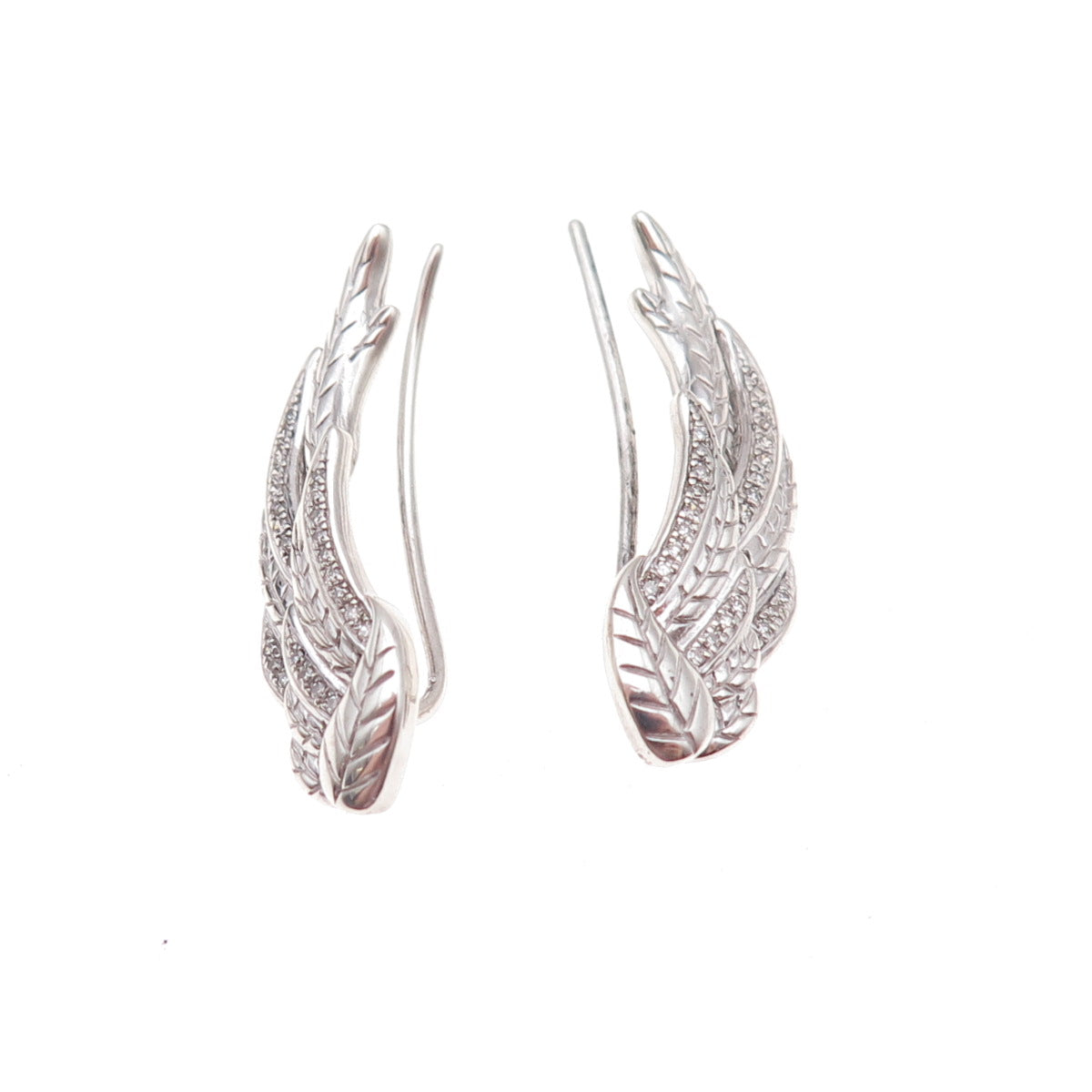 925 Sterling Silver Real Round-Cut Diamond Angel Wings Earrings
