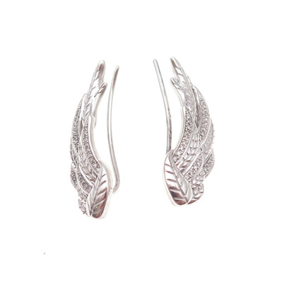 925 Sterling Silver Real Round-Cut Diamond Angel Wings Earrings