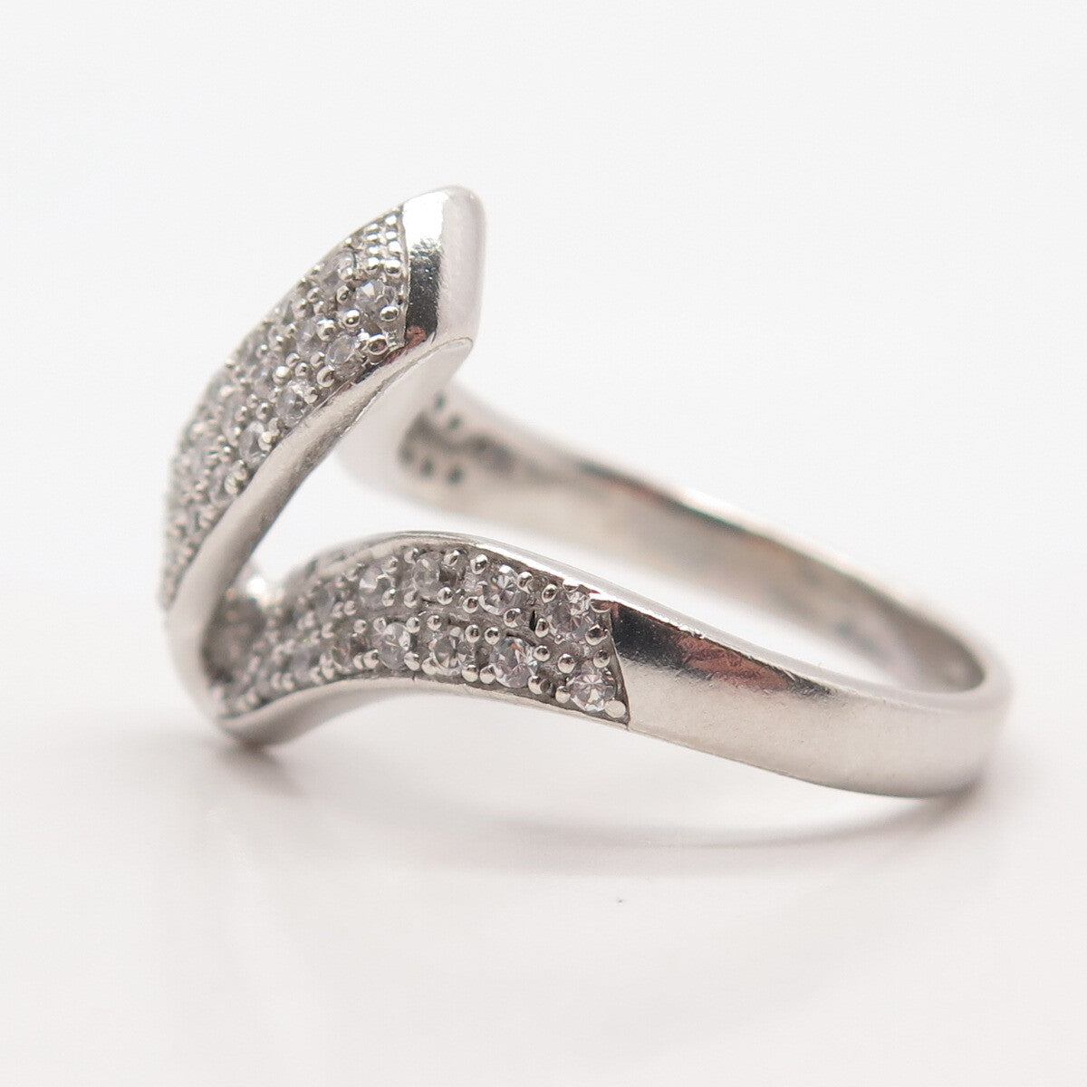 925 Sterling Silver SAI Pave C Z Zig-Zag Ring Size 7.75
