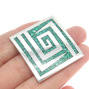 925 Sterling Silver Vintage Mexico Real Turquoise Gem Inlay Pin Brooch