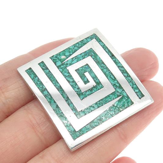 925 Sterling Silver Vintage Mexico Real Turquoise Gem Inlay Pin Brooch