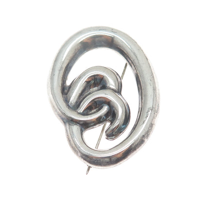 925 Sterling Silver Vintage Mexico Modernist Oval Swirl Oxidized Pin Brooch