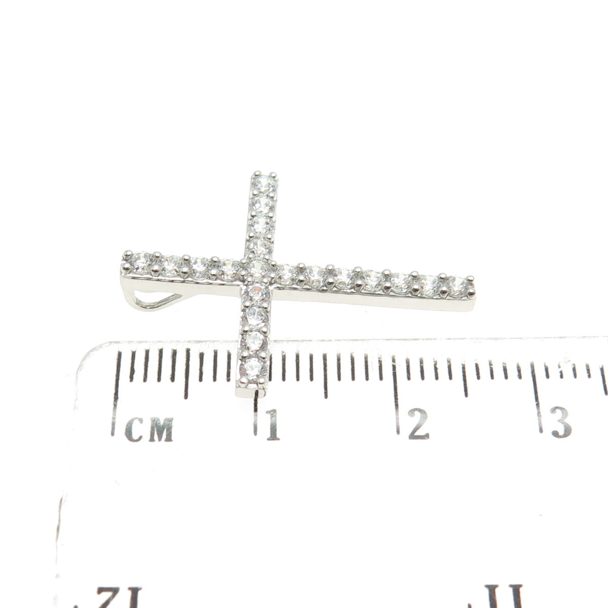 925 Sterling Silver Round-Cut C Z Cross Pendant