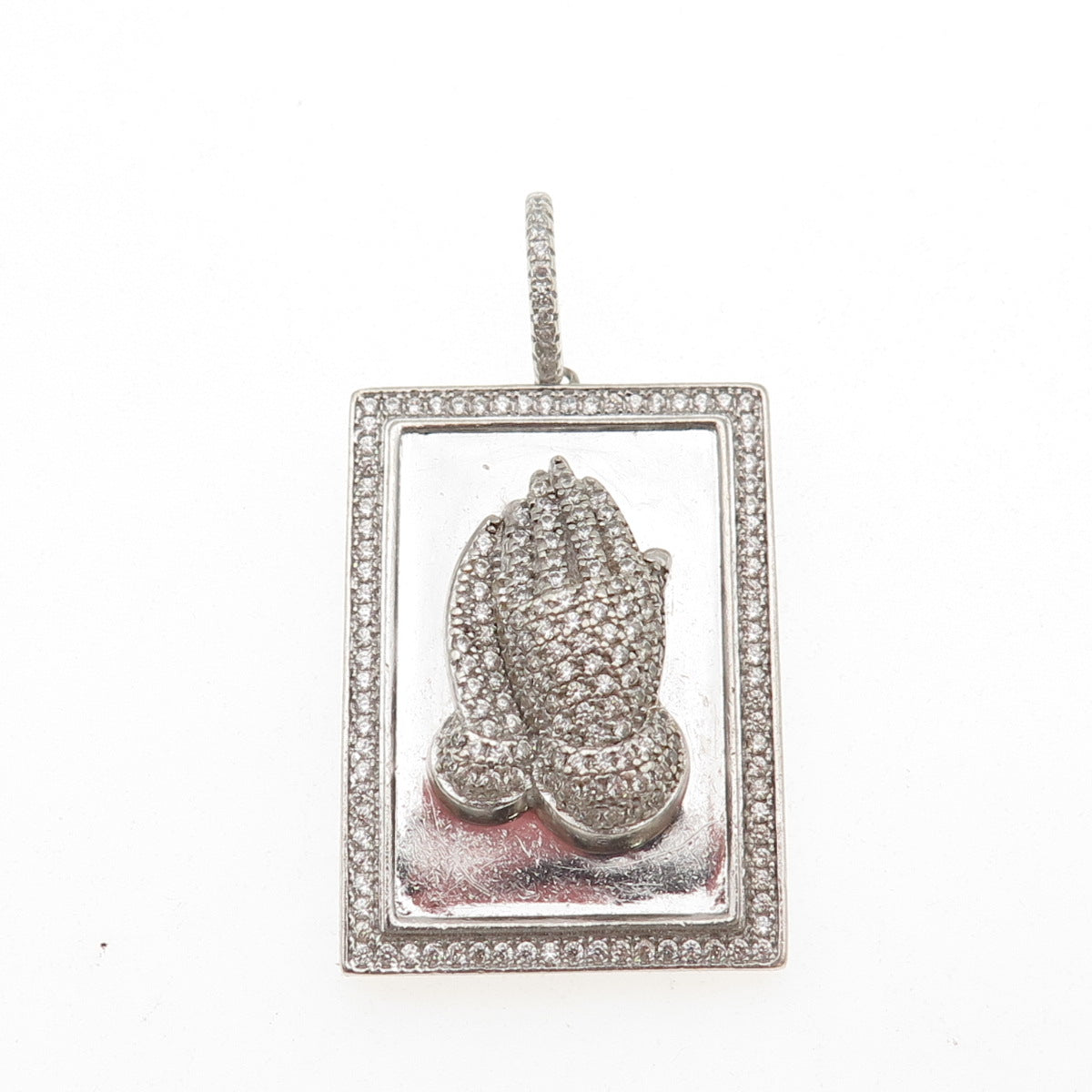 925 Sterling Silver Round-Cut C Z Prayer Hands Charm Pendant