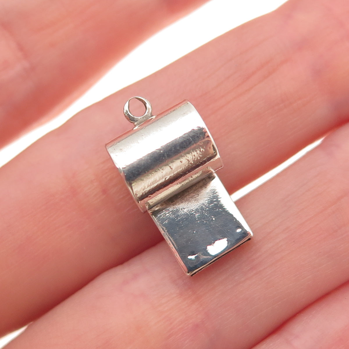 Beau 925 Sterling Silver Antique Art Deco Whistle Oxidized 3D Charm Pendant