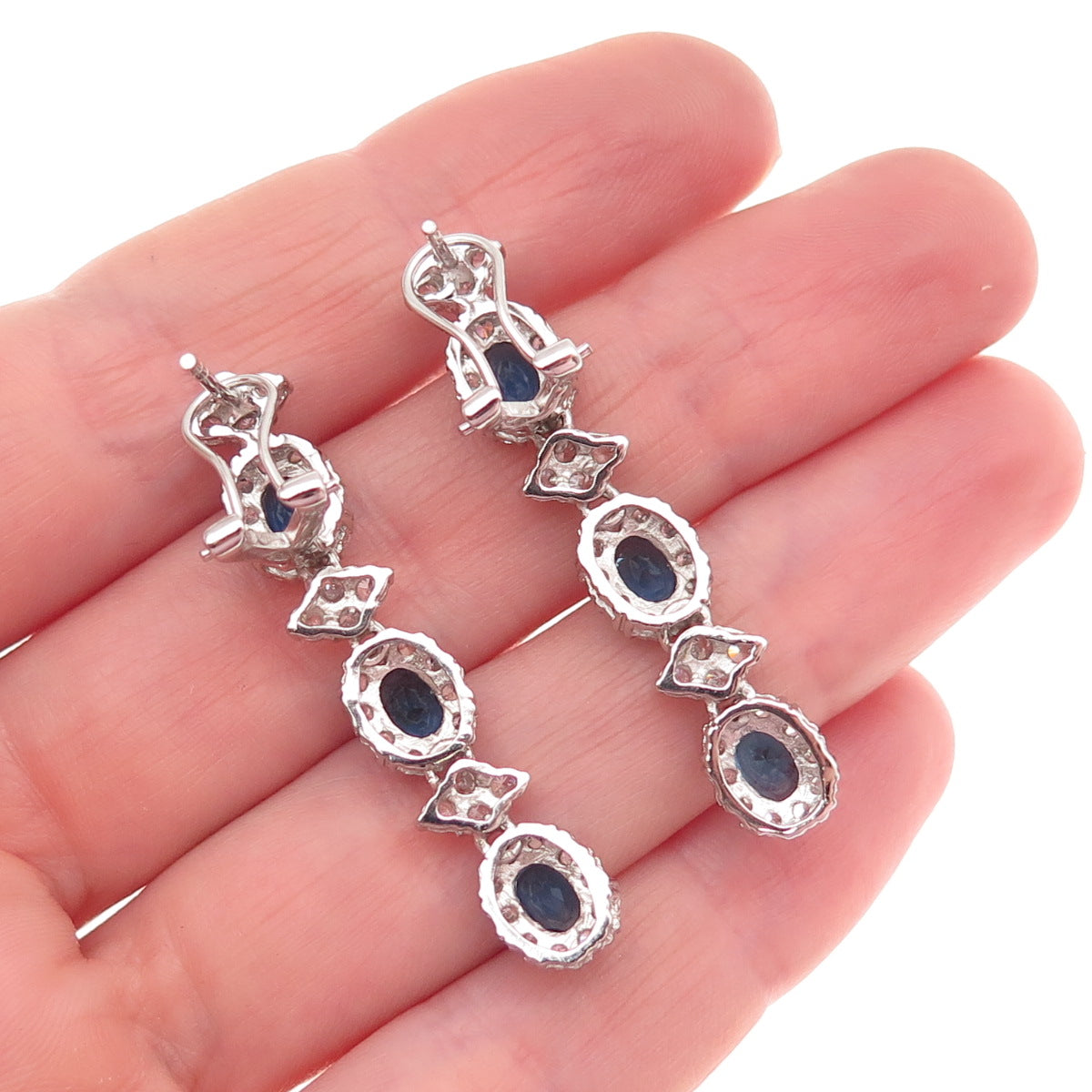 925 Sterling Silver Oval-Cut Blue & Round-Cut White C Z Dangle Earrings