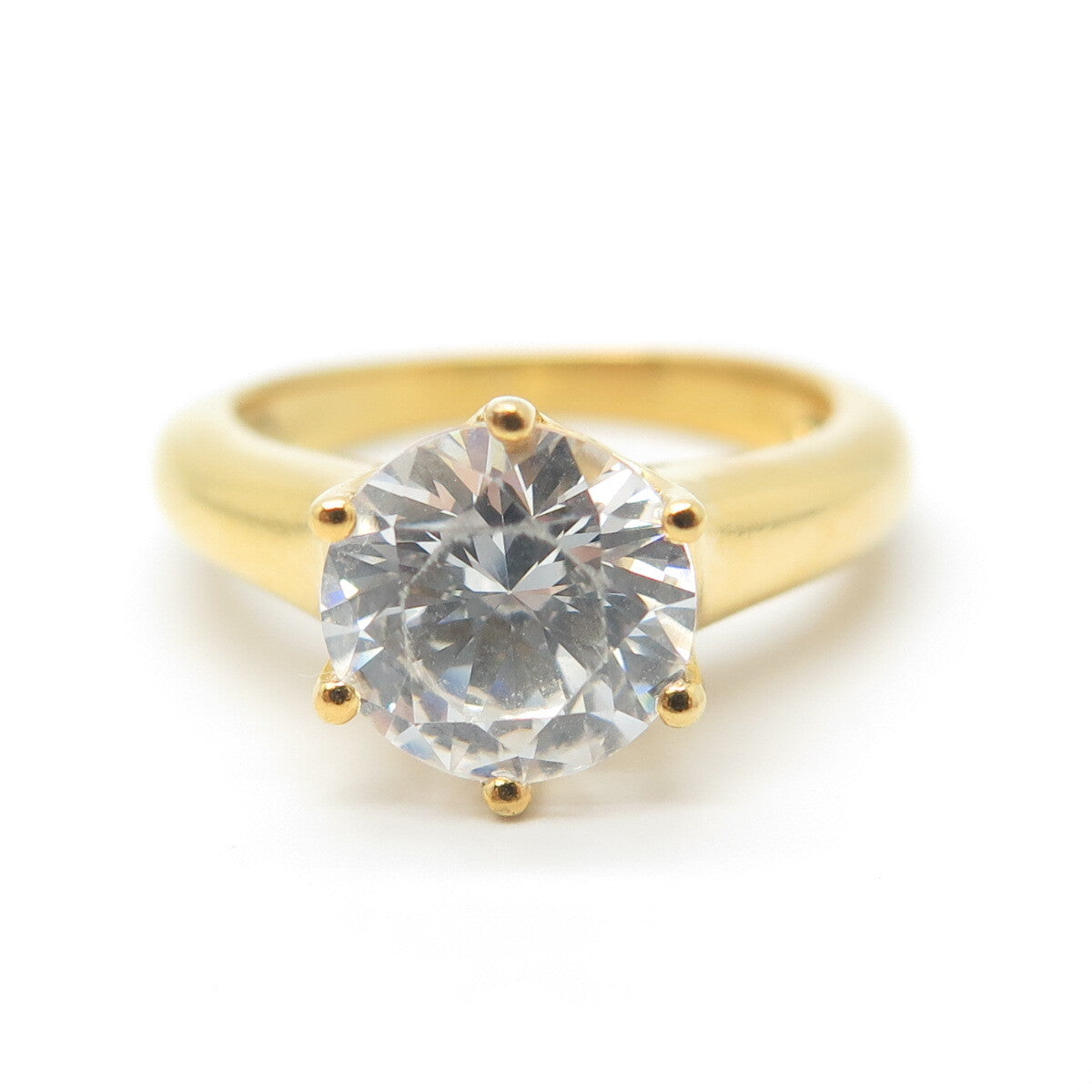 925 Sterling Silver Gold Plated Round-Cut C Z Ring Size 5.25