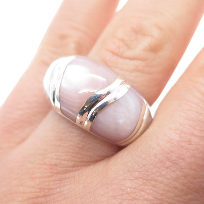 925 Sterling Silver Vintage Real MOP Modernist Dome Ring Size 7.25