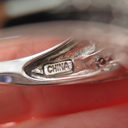 925 Sterling Silver Pear & Round-Cut Blue White C Z  Ring Size 6