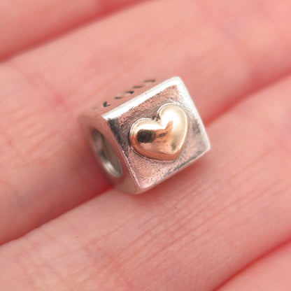 PANDORA 925 Sterling Silver & Gold I Love You Slide Cube Bead Charm