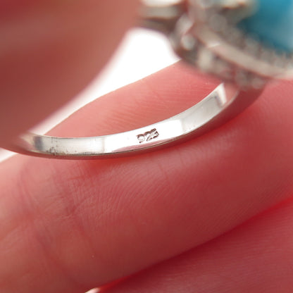 Chuck Clemency 925 Sterling Silver Real Turquoise & White Topaz Ring Size 8