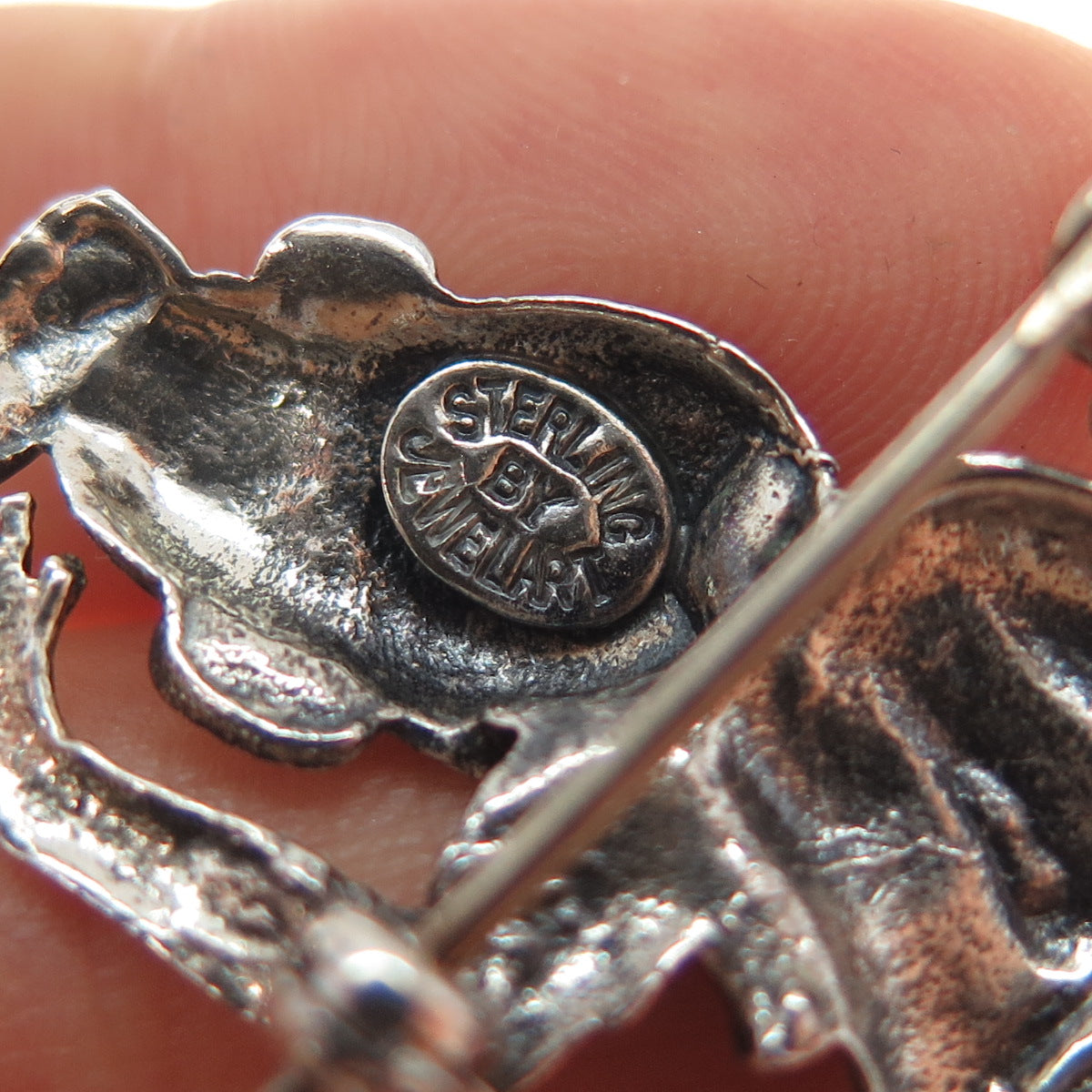 JEWELART Sterling Silver Vintage Monkey Cartoon Character Oxidized Pin Brooch