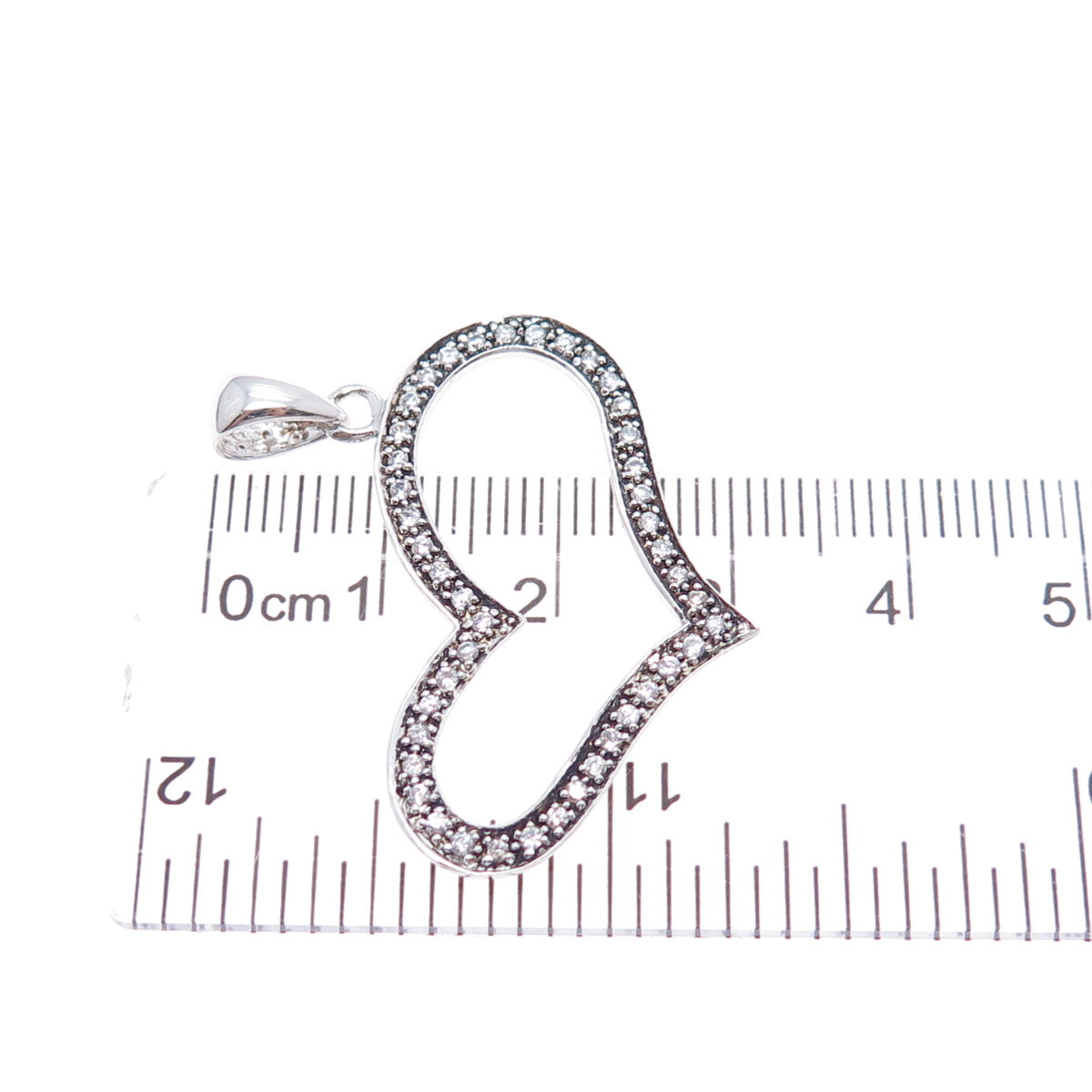 925 Sterling Silver Round-Cut C Z Open Heart Charm Pendant