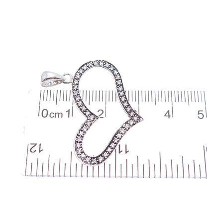 925 Sterling Silver Round-Cut C Z Open Heart Charm Pendant