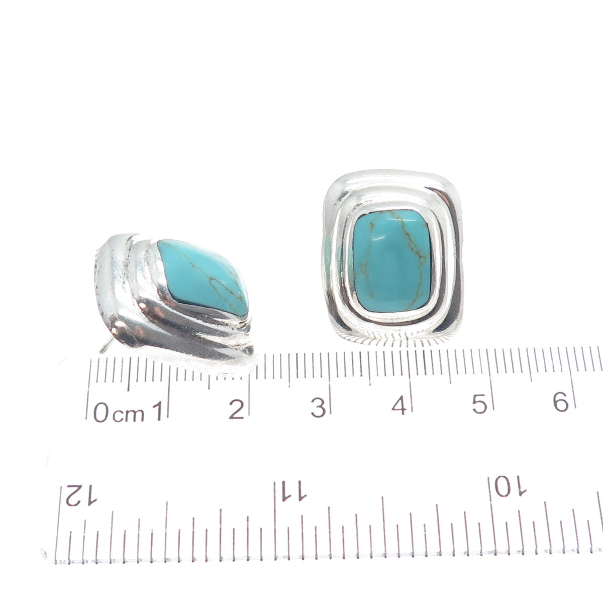 925 Sterling Silver Vintage Mexico Real Lone Mountain Turquoise Earrings