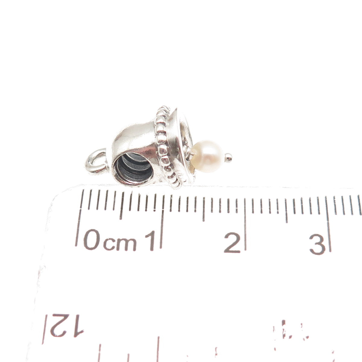 Pandora 925 Sterling Silver Real Pearl Wedding Bell Slide Bead Charm Pendant