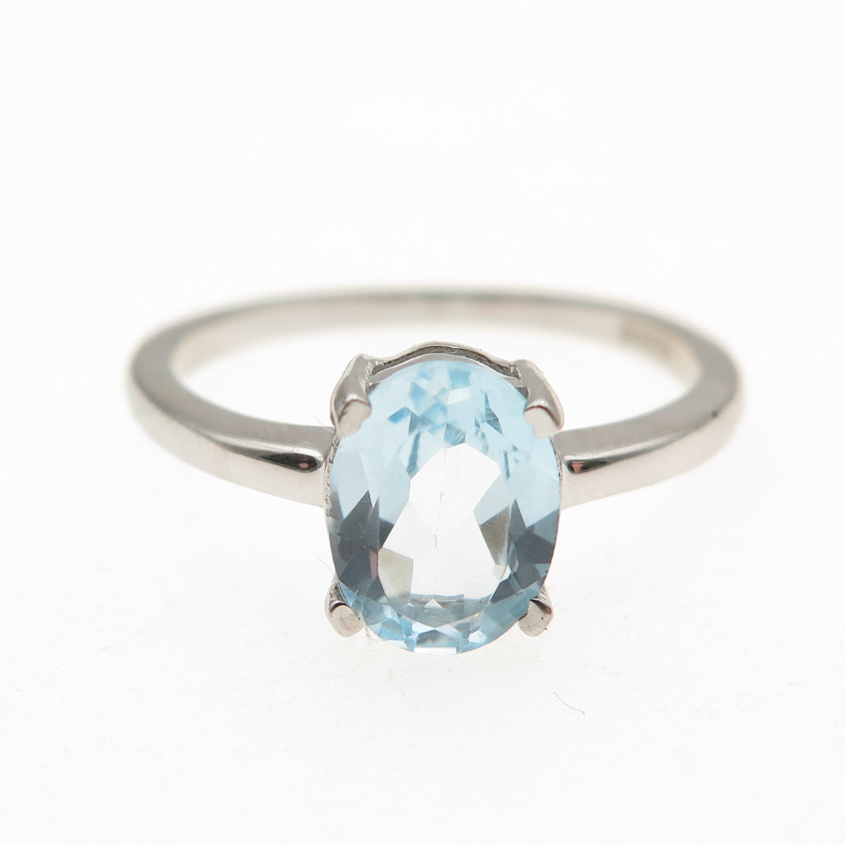 Dazzlers 925 Sterling Silver Real Oval-Cut Blue Topaz Ring Size 6
