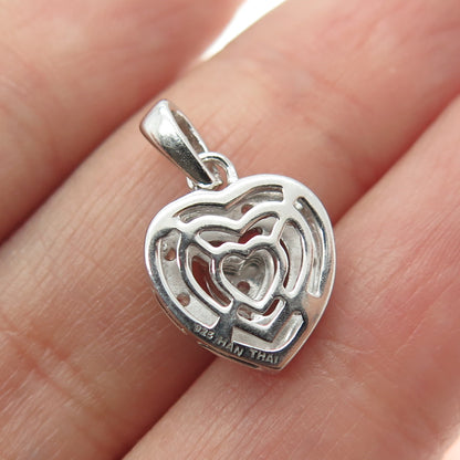 HAN 925 Sterling Silver Round-Cut C Z Heart Minimalist Pendant