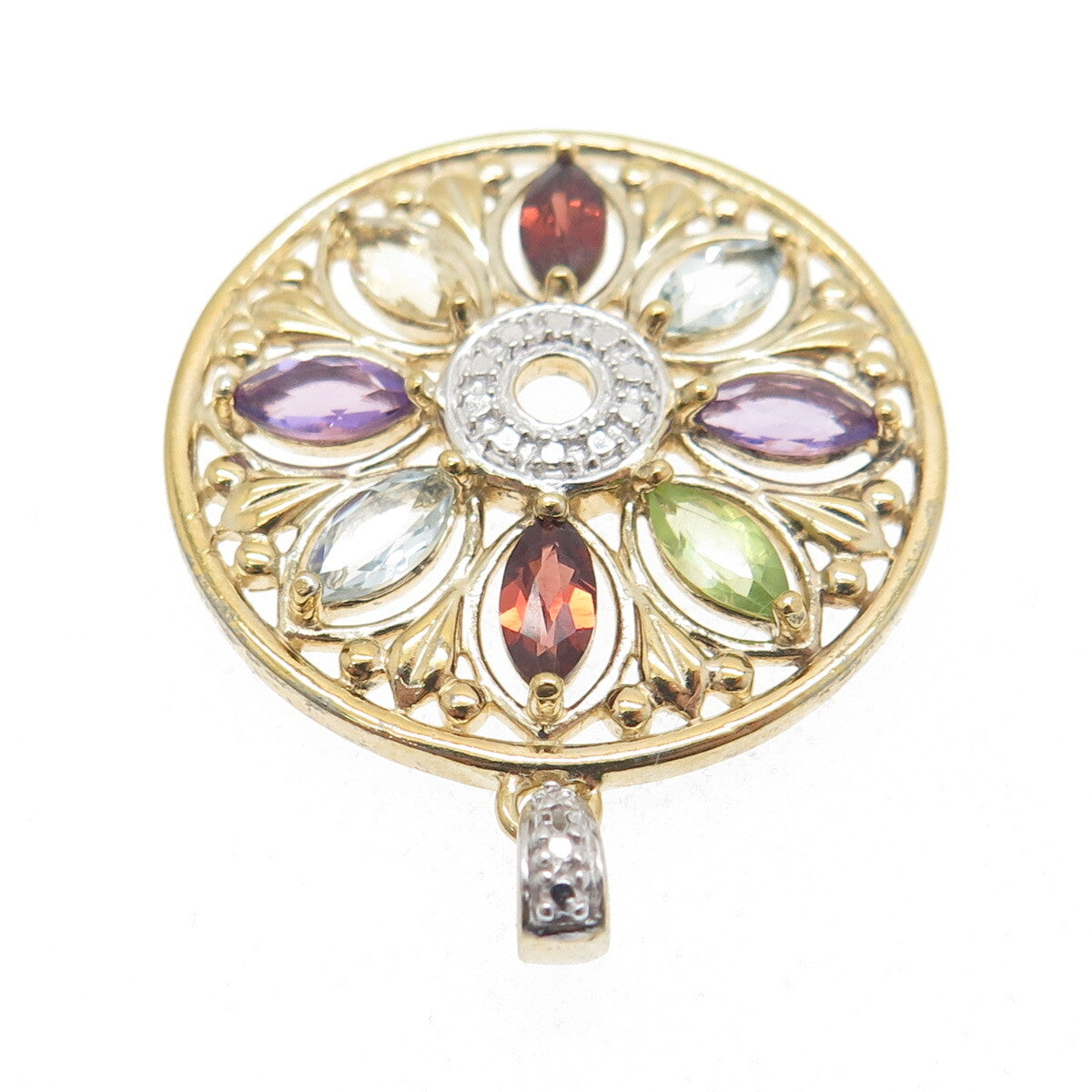 ROSS SIMONS Sterling Silver Gold Plated Real Diamond Accent Multi-Gem Pendant