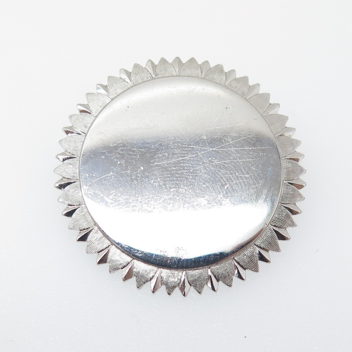 LAMODE 925 Sterling Silver Vintage Engravable Sun / Flower Pin Brooch