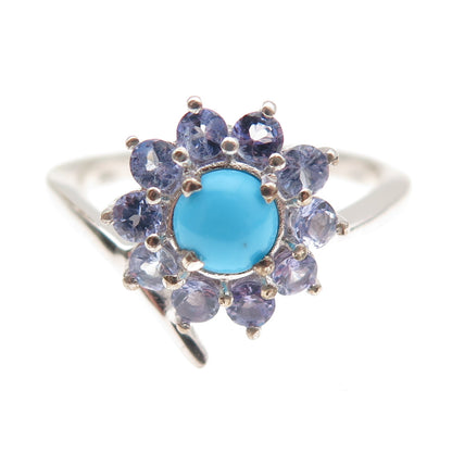 Chuck Clemency 925 Sterling Silver Real Turquoise & Tanzanite Ring Size 8.25