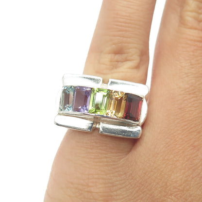 925 Sterling Silver Vintage Topaz Amethyst Citrine Peridot & Garnet Ring Size 5