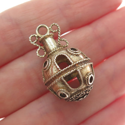 925 Sterling Silver Gold Plated Vintage Mexico Mayan Jar 3D Charm Pendant