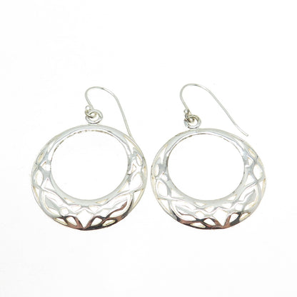 925 Sterling Silver Ornate Crescent Circle Dangle Earrings