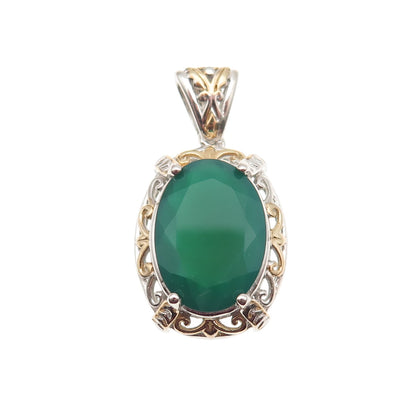 Chuck Clemency & Karis 2-Tone Real Green Onyx Floral Pendant