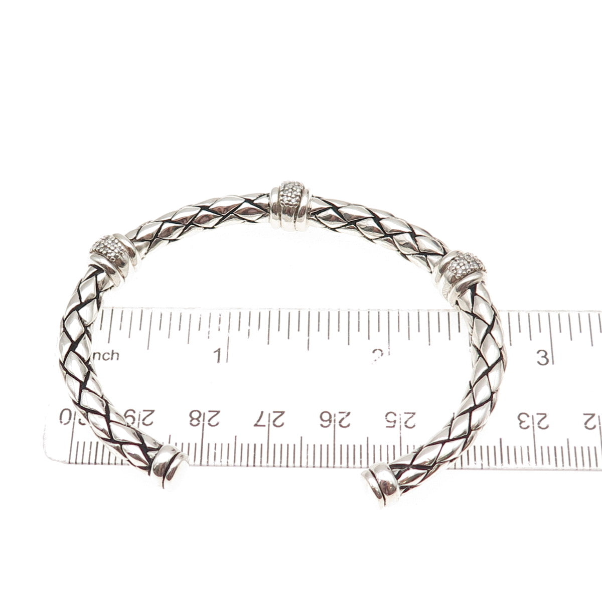 Scott Kay 925 Sterling Silver Real Diamond Adjustable Woven Cuff Bracelet 6.25"
