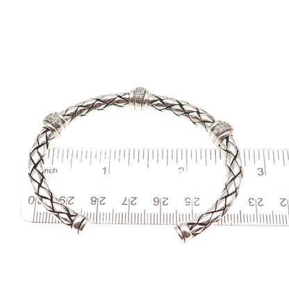 Scott Kay 925 Sterling Silver Real Diamond Adjustable Woven Cuff Bracelet 6.25"