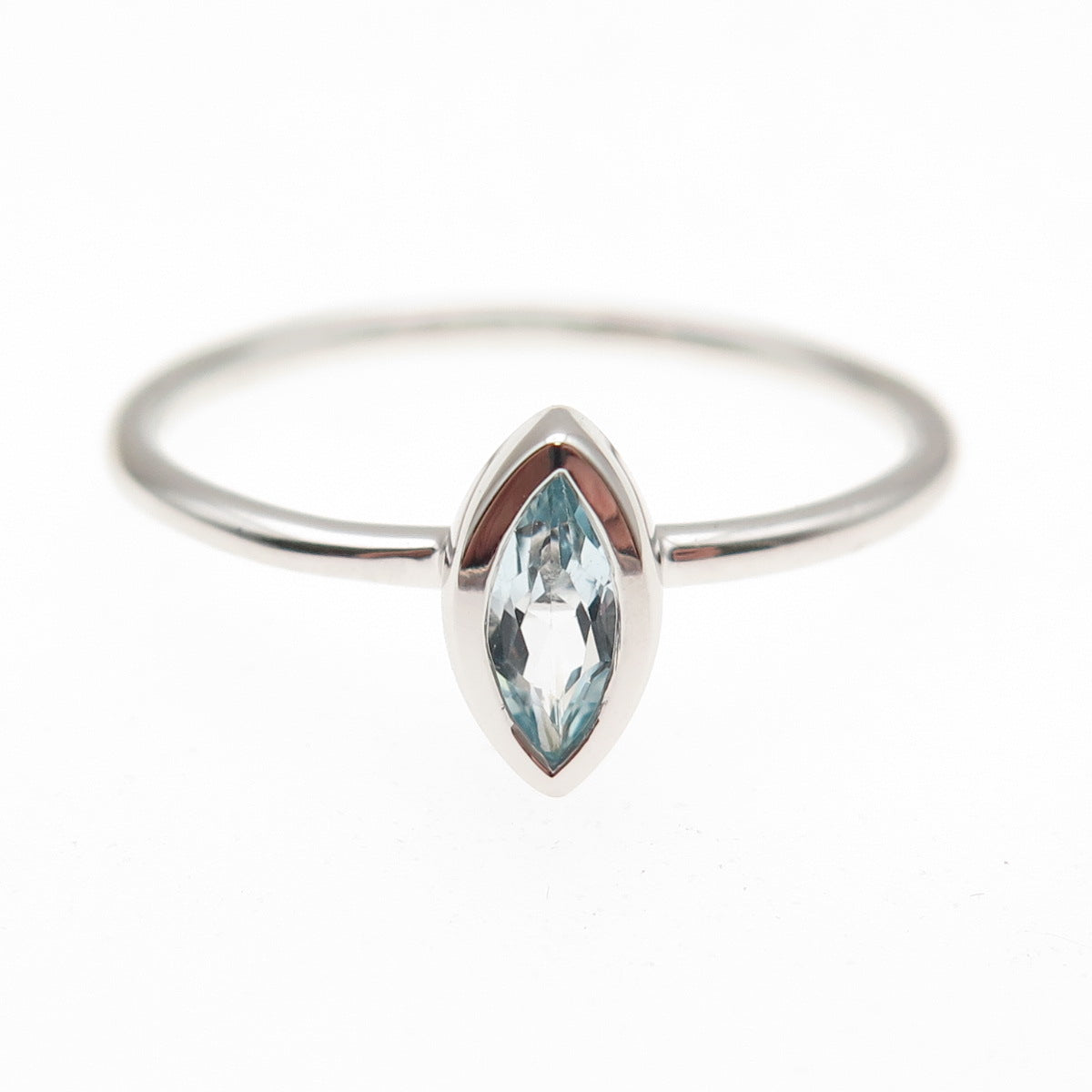 925 Sterling Silver Real Marquise-Cut Blue Topaz Ring Size 10.25