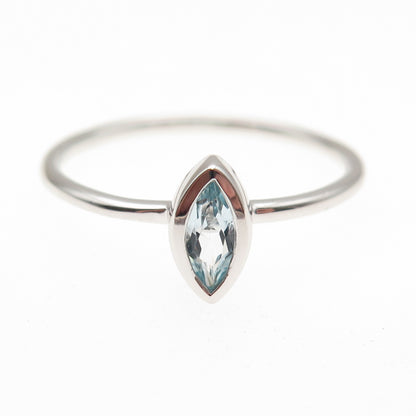 925 Sterling Silver Real Marquise-Cut Blue Topaz Ring Size 10.25