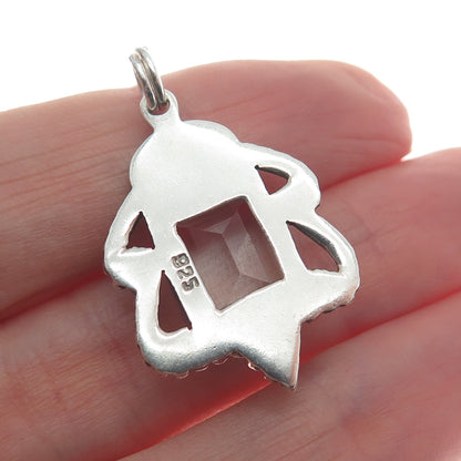 925 Sterling Silver Vintage Real White Topaz Gem Beaded Swirl Charm Pendant