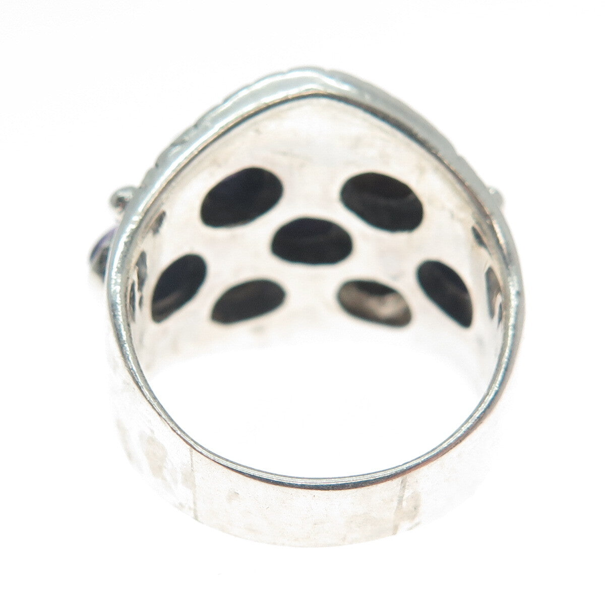 925 Sterling Silver Vintage Real Amethyst Modernist Oxidized Ring Size 6.5