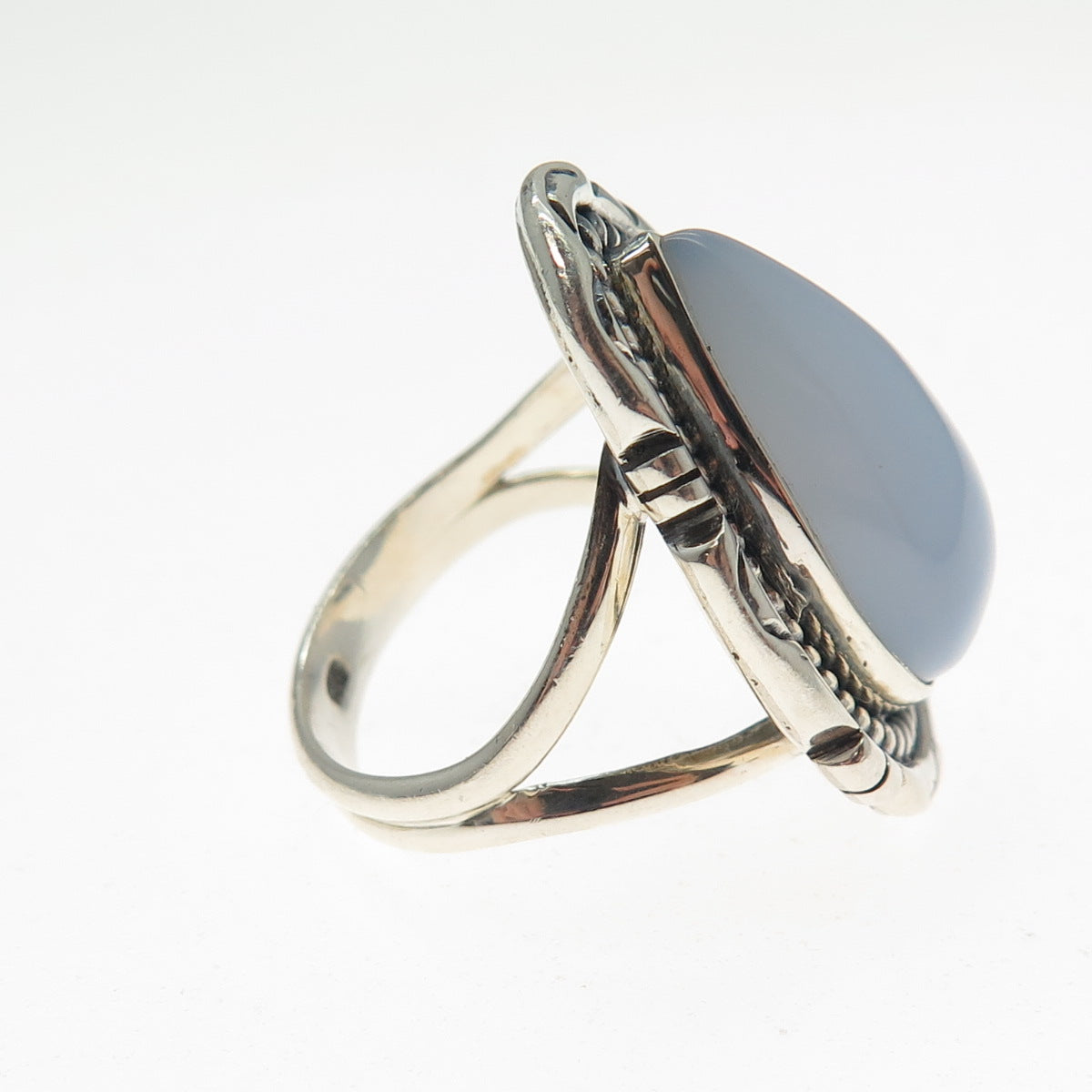 925 Sterling Silver Vintage Southwestern Real Chalcedony Teardrop Ring Size 7