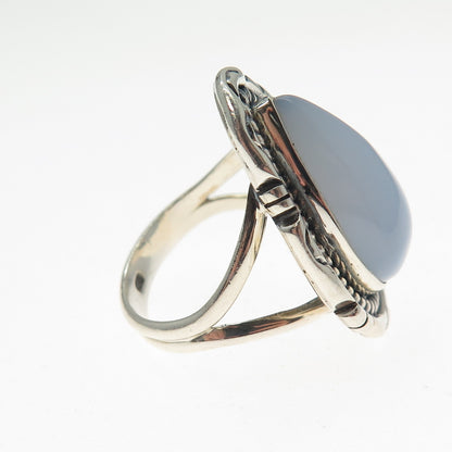 925 Sterling Silver Vintage Southwestern Real Chalcedony Teardrop Ring Size 7