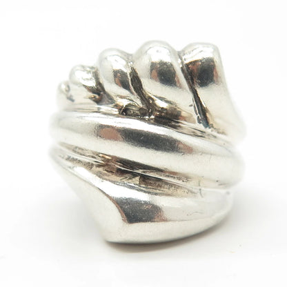 925 Sterling Silver Vintage Ribbed Wide Cocktail Ring Size 7.75